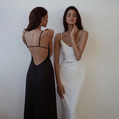 European and American Women'S Slim Backless Silky Sexy Sling Party Spice Girl Trend Dress