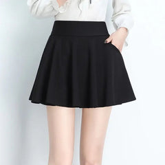 Spring Summer High-Waisted Slimming Cropped A- Line Mini Dress Women'S Black Puff Skirt Sun Dress Plenty Pleats Pocket Mini