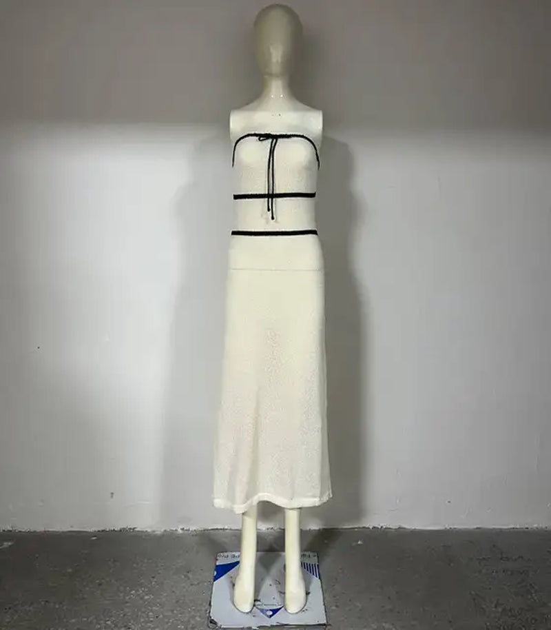 Holiday Women Knitted Strapless Slim Dress for Women White Sleeveless Dress Spring Autumn High Quality Long Maxi Beach Dress