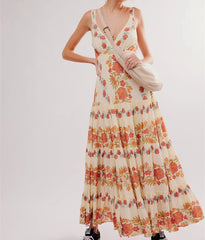 Women Y2K Boho Maxi Dress Sleeveless Backless Strappy Flowy Long Dress 2024 Causal Floral Summer Beach Sundress