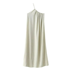 Asymmetrical Neckline Midi Dresses for Women Spring Summer Slim Sexy Backless Long Dresses Solid Color Sleeveless Dresses