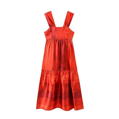 New Holiday Vintage Backless Dress for Women Summer Seaside Beach Style Satin Print Sling Long Dress Female Maxi Dress Vestidos