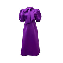50S 60S Bow Tie Neck Vintage African Dresses for Women Vintage Puff Short Sleeve a Line Swing Casual Party Long Evening Dresses