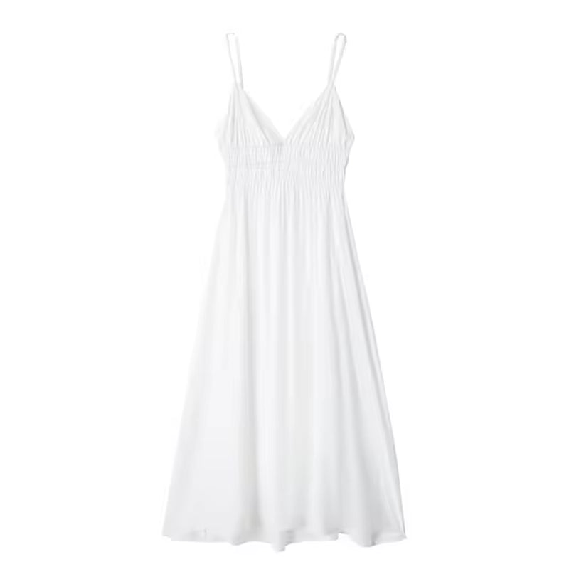 Backless Drape Midi Dress for Women Summer Two Color Options Slim Camisole Dresses Sexy Woman Fold Casual Long Dresses
