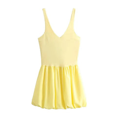 Printed Short Dress for Women Spring Summer 2024 New Contrast Balloon-Effect Hem Midi Dress Slim Backless Sexy Casual Dress