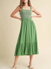 Women Midi Beach Long Dress Summer New Fashion Holiday Sleeveless Dress Female Elegant Embroidered Printed Sling Dress Vestidos