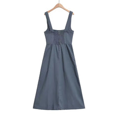 Women'S Wide Strap Casual Midi Dress, Chic, Rear Zipper, Elastic Bust Dress, New Fashion, Spring and Summer, 2024