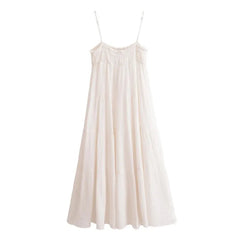 Cotton Chiffon Midi Dress Women Summer Sexy Comfort Spaghetti Strap Sexy Backless Camisole Dress Loose Casual Long Dress