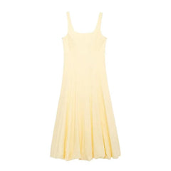 Balloon Style Square Collar Straps Midi Dress for Women Summer Slim Casual Holiday Outdoors Style Mid-Calf Dresses