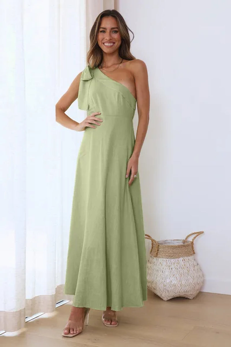 Elegant Women Party A-Line Dresses for Summer New Sexy One Shoulder Lace-Up Elastic Dress Women High Waist Solid Midi Dress