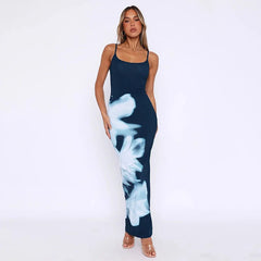 Women Y2K Maxi Dress Vintage Floral Print Sleeveless Backless Bodycon Long Dress Summer Cocktail Club Party Dresses