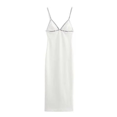 TRAF Women Jewelry Studded MIDI Dress Summer Slim Backless Back Zipper Straight Neckline Thin Straps Sexy Long Dresses