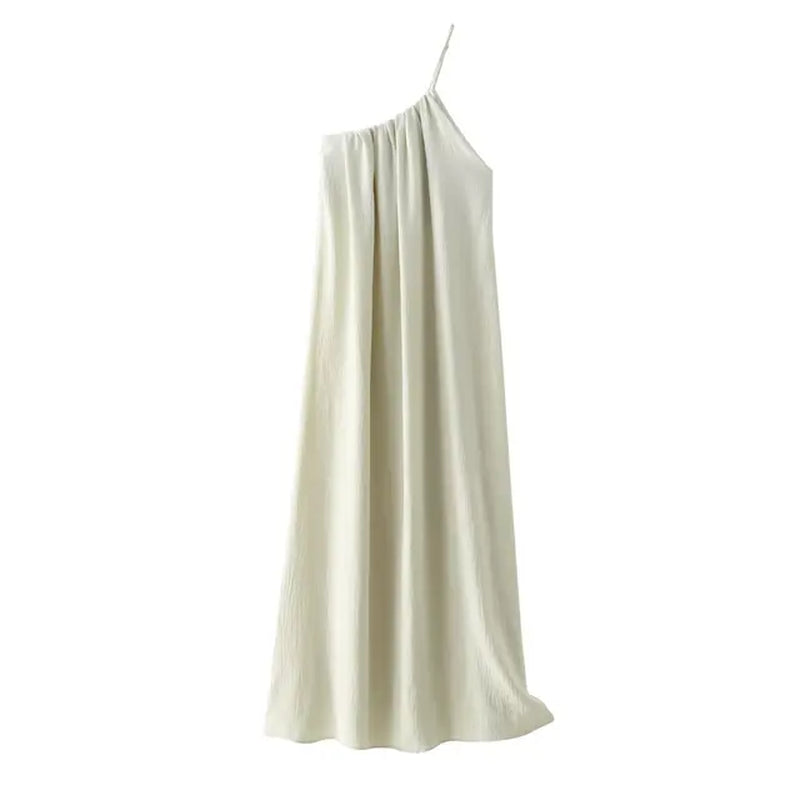 Asymmetrical Neckline Midi Dresses for Women Spring Summer Slim Sexy Backless Long Dresses Solid Color Sleeveless Dresses