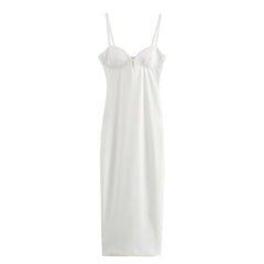 Mid Length Suspender Dress Dress for Women Self Cultivation Simplicity Backless Summer Forking Sexy Party Long Skirt