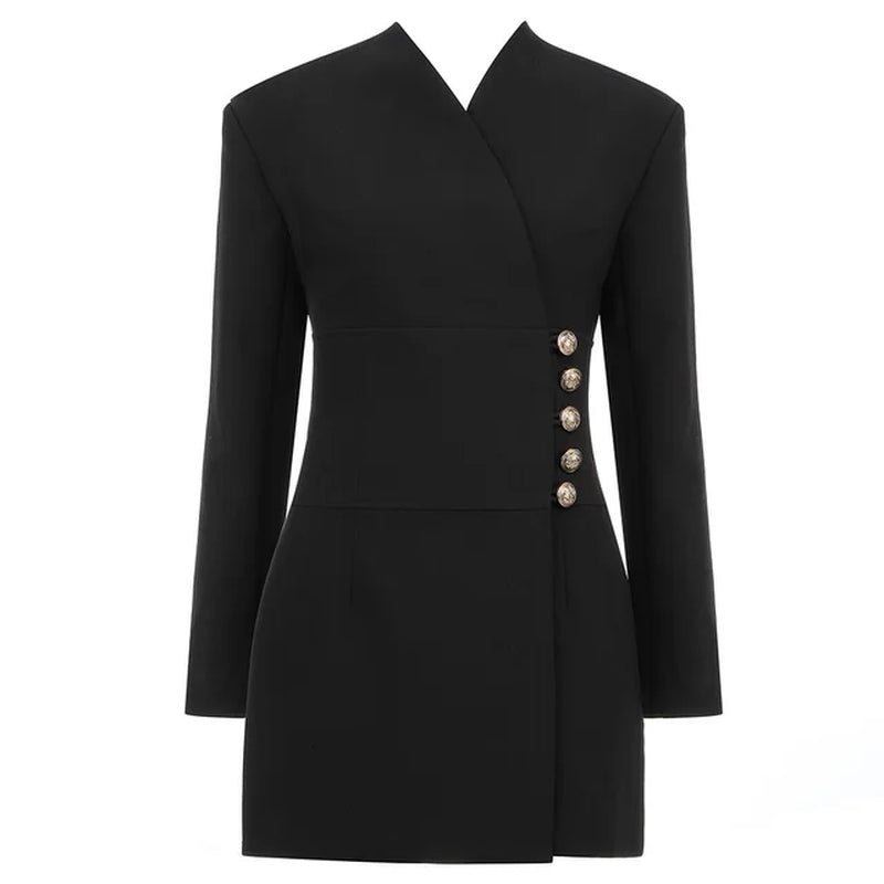 Vintage Dress Women Blazer Dress Casual Dress Bodycon Dress Elegant Buttons Mini Dress Ladies Winter Long Sleeve Clothing