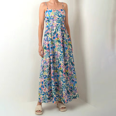 Fashion Women'S Summer Long Cami Dress Summer Vintage Sleeveless Open Back Low Cut Floral Print Beach Dresses