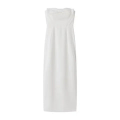 Fashion White Bow Backless Strapless Midi Dress Women Slim Sleeveless Vestidos Spring Summer Elegant Dinner Party Female Robes