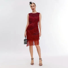 Sequined Retro Dance Party Beaded Tassel Vest Evening Dress Latin Dance Performance Costume Fringe Skirt