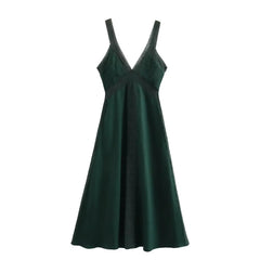 Linen Lingerie Style Dress Women Summer V-Neck Shoulder Straps Backless Hooked Lace Fold Decorate Slim Sexy Party Dresses