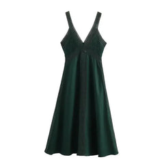 Linen Lingerie Style Dress Women Summer V-Neck Shoulder Straps Backless Hooked Lace Fold Decorate Slim Sexy Party Dresses