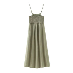 Honeycomb Grid Detail Midi Dresses Women Sleeveless Backless Solid Color Slim Long Dresses with Elastic Waist Sexy Dresses
