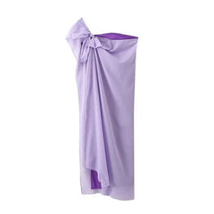 Women Party Beach Dress New Summer Design Temperament Backless Evening Dress Fashion Slim-Fit Purple Slant Shoulder Strap Dress