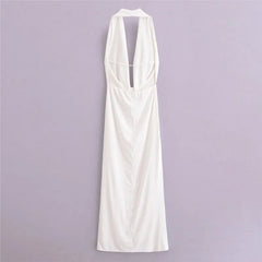 Sagging Fold Long Dress Women Summer with Sexy Backless Hanging Neck Style Dresses Solid Color Slim Midi Dresses