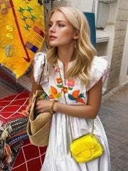 2024 Summer Sweet Vacation Ethnic Style Ruffled Dress New Holiday Ruffles Shoulder Loose Doll Dress Women Vintage Long Dress