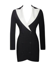 Vintage Women Dress Women Elegant Office Ladies Blazer Dresses Long Sleeve Female Autumn Double Breasted Mini Dress