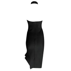 Halter Black Sexy Club Bandage Backless Dress Asymmetrical Mini Bodycon Party Dress Zipper Strips Vestidos Clearance
