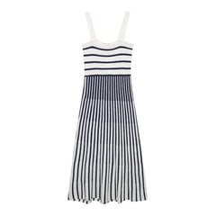 Slant Cut Knitted Dress for Women Summer Slim Casual Young Sweet Holiday Outdoors Style Mid-Calf Straps Dresses