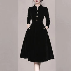 Hebon Vintage Large Sweep Dress Women'S Fashion 2023 Spring New Socialite Style Stand Collar Dress Cross-Border Design