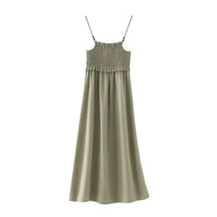 Honeycomb Grid Detail Midi Dresses Women Sleeveless Backless Solid Color Slim Long Dresses with Elastic Waist Sexy Dresses