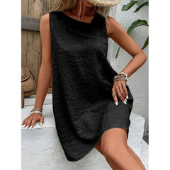 Casual Loose Mini Dress Women Summer Sleeveless Vintage Beach Dress Female Fashion White Green Short Dresses Vestidos