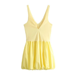 Printed Short Dress for Women Spring Summer 2024 New Contrast Balloon-Effect Hem Midi Dress Slim Backless Sexy Casual Dress