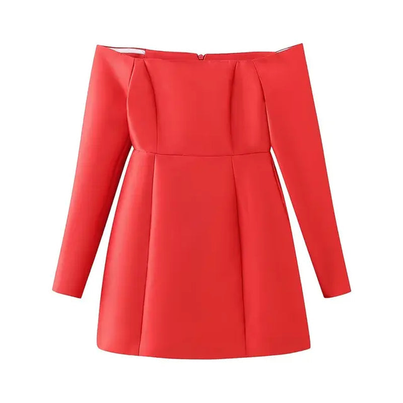 Women'S Retro One-Shoulder Slim Dress, Long Sleeve, Chic Zipper, Joker Mini Skirt, Spring, New Fashion,2024