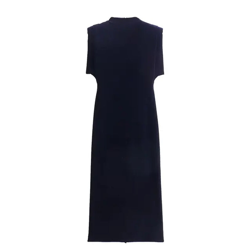 Buttocks Wrapped Midi Dress Short Sleeved Velvet Padded Shoulder Accessory Sexy and Unique Summer Clothes for Women Dress