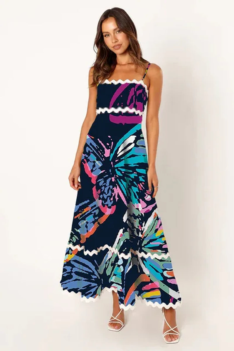 Holiday Digital Printed Dress for Women New Fashion Summer Women A- Line Dress Female Vintage Sling Long Maxi Dress Elegant