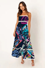 Holiday Digital Printed Dress for Women New Fashion Summer Women A- Line Dress Female Vintage Sling Long Maxi Dress Elegant