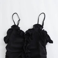 Pleated Short Dress 2024 Women'S Spring/Summer New Sexy Backless Thin Shoulder Strap Layered Decorative Dress