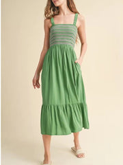 Women Midi Beach Long Dress Summer New Fashion Holiday Sleeveless Dress Female Elegant Embroidered Printed Sling Dress Vestidos