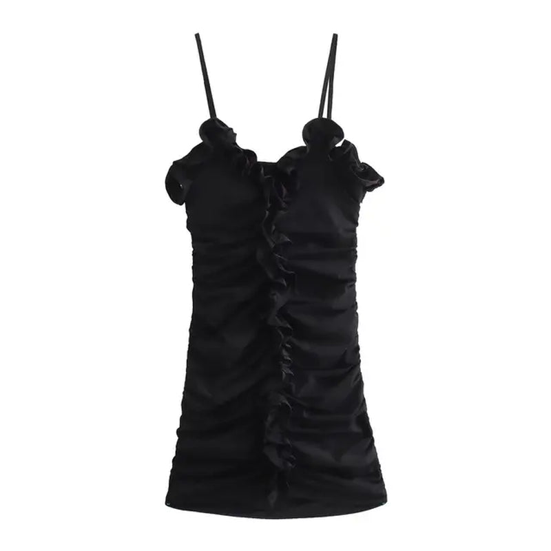 Pleated Short Dress 2024 Women'S Spring/Summer New Sexy Backless Thin Shoulder Strap Layered Decorative Dress