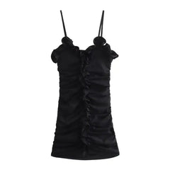 Pleated Short Dress 2024 Women'S Spring/Summer New Sexy Backless Thin Shoulder Strap Layered Decorative Dress