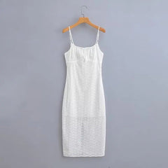 Vintage Cotton White Embroidery Strap Lace Dress Women Sexy See through Sleeveless Boho Beach Dresses Summer Vestidos