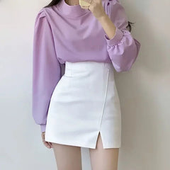 Black High-Waisted Mini Dress Women'S Spring Summer New Style Side Slit Bodycon Skirt A- Line Crop Skirt Fashion Trend