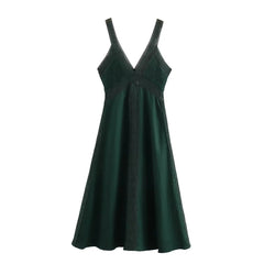 Linen Lingerie Style Dress Women Summer V-Neck Shoulder Straps Backless Hooked Lace Fold Decorate Slim Sexy Party Dresses