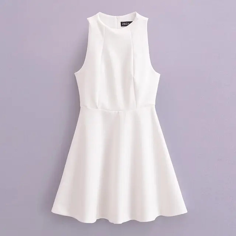 Women'S Solid Color A-Line Mini Dresses 2024 New Spring Summer Sexy Slim Fit Sleeveless White Casual Party Dress