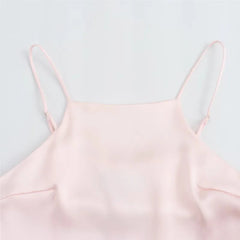 Short Satin Short Dress Women Summer Backless Adjustable Thin Straps Flared Hem Casual Young Sweet Style Slim Mini Dresses