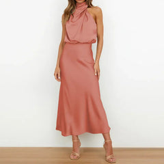 Women'S Cocktail Dress Ladies Sleeveless Elegant Princess Stylish Satin Evening Dress Womens Formal Dresses for Wedding Guest