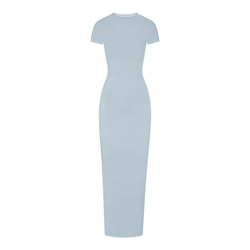 Kendall'S NEW VINTAGE Long DRESS with Slit Thread Wrapped Hip Dress Short Sleeve Long Dress